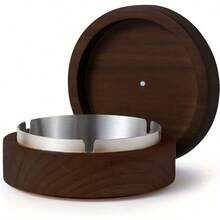 1pc Walnut Wood Covered Ashtray, Round Solid Wood Design, Suitable For Car Center Console, Office, Commercial, Home Use Anti-Splash Ashtray, Father's Day, Christmas, Valentine's Day Gift - Khaki - View 8