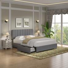 VECELO Modern Velvet Double Bed Frame With Storage Drawers & Headboard - Upholstered Platform Bed, Sturdy Wooden Slats | No Box Spring Needed In Dark Grey - Dark Gray With Drawers - View 2