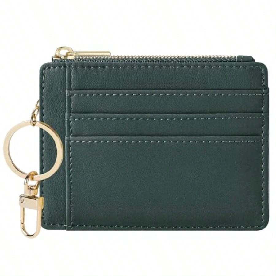 Sodsay Card Case Slim Front Pocket Wallet For Women Credit Card Holder With Keychain - Smooth Green Coal - View 1