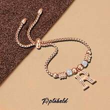 Pulsera Inicial Mujer Personalizadas con Dije Letra A-Z, Joyeria de Acero Inoxidable para Mujer, Regalos para Mujer Esposa Novia Mamá Cumpleaños(Letra R - Oro Rosa) - Multicolor - Ver 6