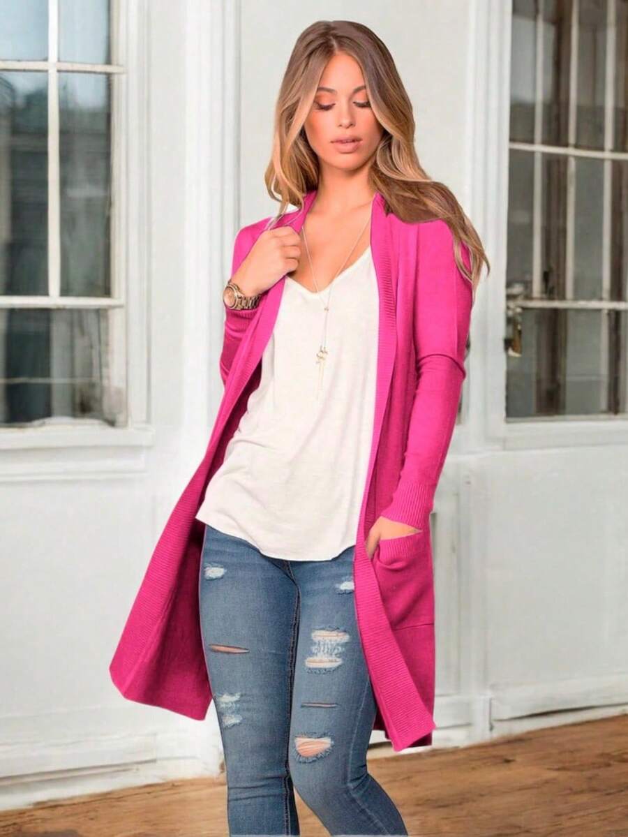 Suéter Cómodo Para Dama Liso Suave Ideal Para Uso Diario Trabajo Calle - Rosa Fucsia - Ver 1
