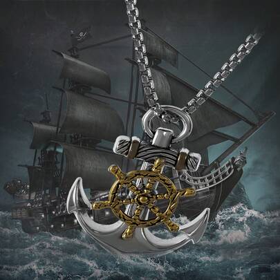 -Friendly Alloy Vintage Anchor Necklace European And American Style Versatile Compass Rudder Pendant Jewelry
