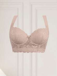 Reggiseno push-up comodo e sexy da donna con ampi lacci in pizzo e fiocco, adatto per tutte le stagioni - Beige - Visualizzare 11