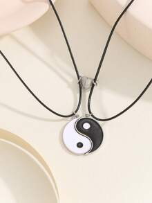 ATLVXJL 2pcs/Set Glow-In-The-Dark Couple/Friendship Necklace Set With Chinese Taiji Yin Yang Heart Pendant, Casual Jewelry Suitable For Daily Wear And Valentine's Day Gift - Multicolor - View 2