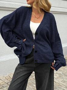 Áo khoác cardigan nữ Just Masa mùa xuân giản dị, thanh lịch, cổ chữ V, tay dài, màu trơn, kiểu dáng tối giản, co giãn, dáng rộng, thích hợp cho đi làm, du lịch, nghỉ mát, hẹn hò và mặc hàng ngày. - Màu xanh hải quân - Xem 9