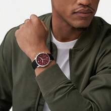 Fossil Men 's Elegant Black Watch - 44mm Leather Strap, Quartz Movement, Fashion Minimalist Design FS6016