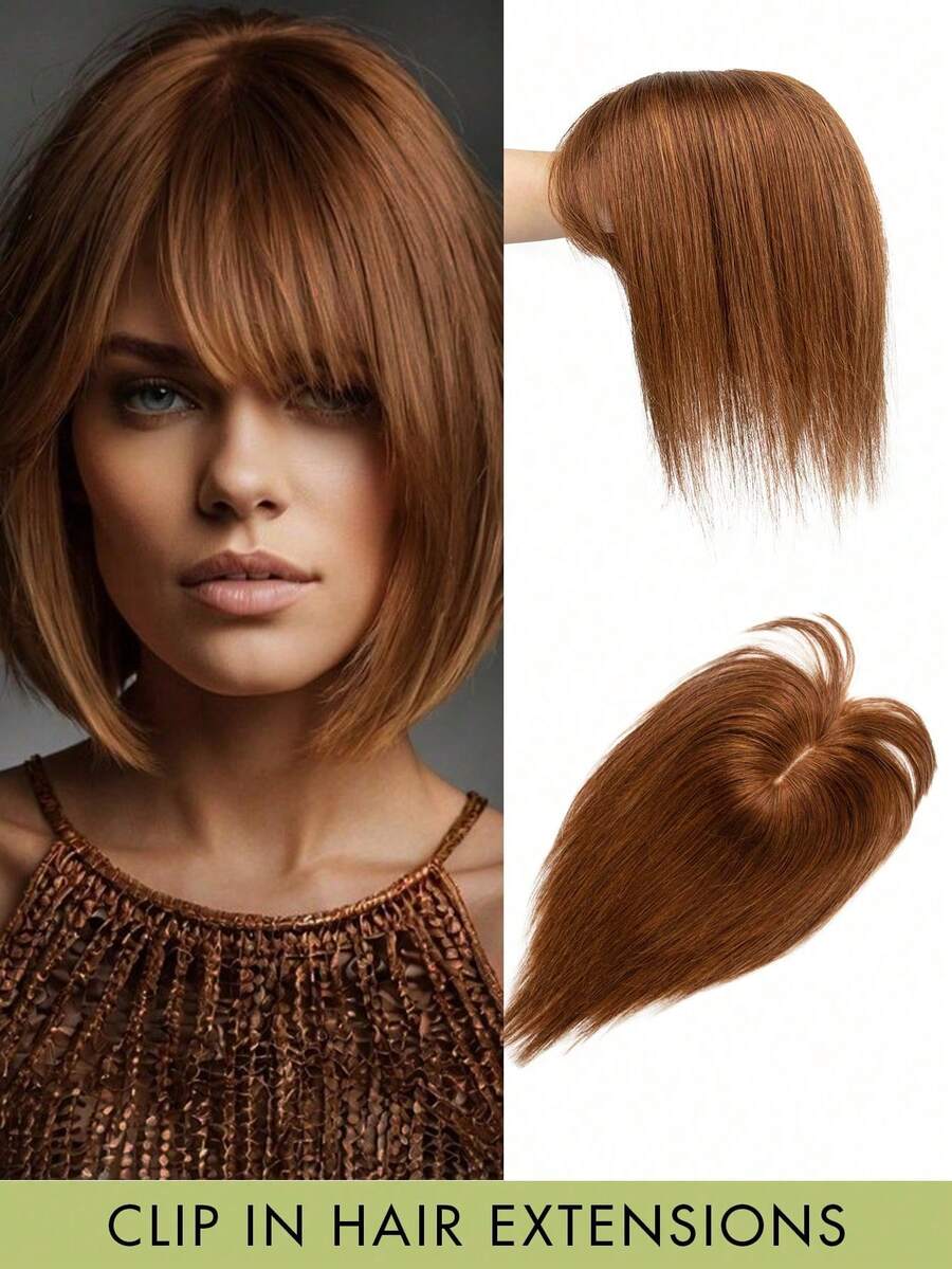 360° Seamless Real Human Hair Topper, 3D Wispy Clip-On Bangs, Suitable For Women With Thin Hair, Upgradable Bangs, Large Base - S6 - View 1