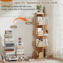 Rotating Bookshelf 4-Tier Corner Bookcase 360° Revolving Bookcase Square Revolving Book Shelf Wood Colour - As Pic - View 4