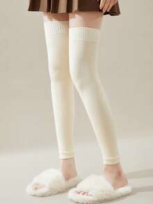 1 Paar Woll-Kniemanschetten 50 cm, verstärkt, thermisch, für Winterwärme, rutschfeste Beinmanschetten - Aprikosenfarben - Übersicht 2