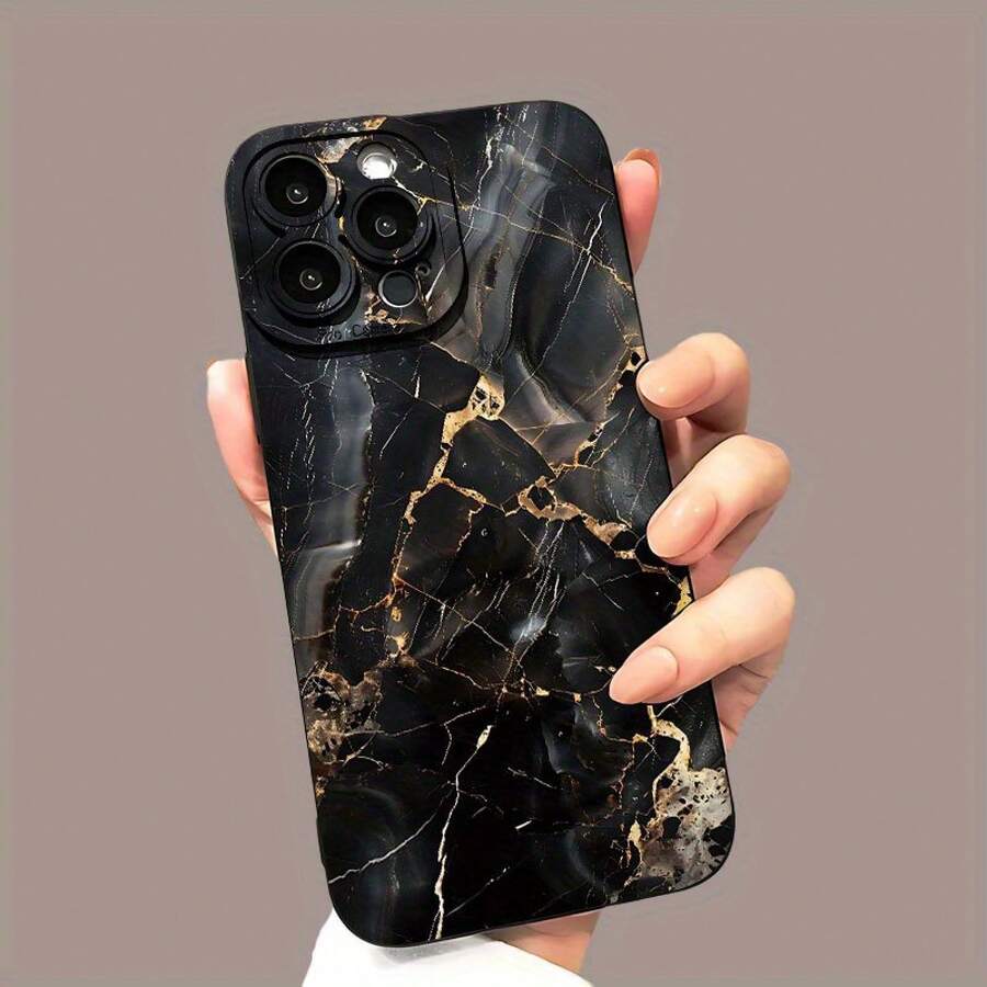 Fundas de teléfono suave Angel Eyes con diseño de mármol con impresión UV, acabado mate, brindando protección total de 360 grados para modelos de  11, 12, 13, 14, 15 16 17 Pro Max, 16,  Plus, E, Mini y otros teléfonos inteligentes. - Negro - Ver 1