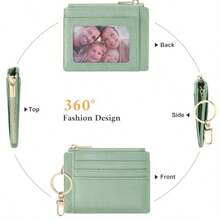 Sodsay Card Case Slim Front Pocket Wallet For Women Credit Card Holder With Keychain - CH Light Green - View 4