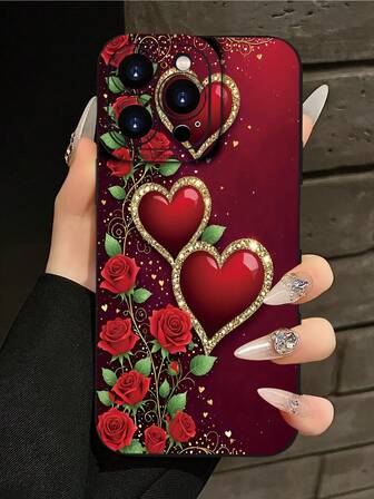 Elegant Rose Diamond Themed 2D Printed Pattern, Fashionable Suitable For Coworkers, Friends, Family, Couples, Birthday, Christmas, New Year Gifts. Matte Black Soft Protective Case Compatible With IPhone 17/16/15/14/13/12/11/Pro/ProMax/X/XR/XS/XSMAX/7/8/PLUS And Models