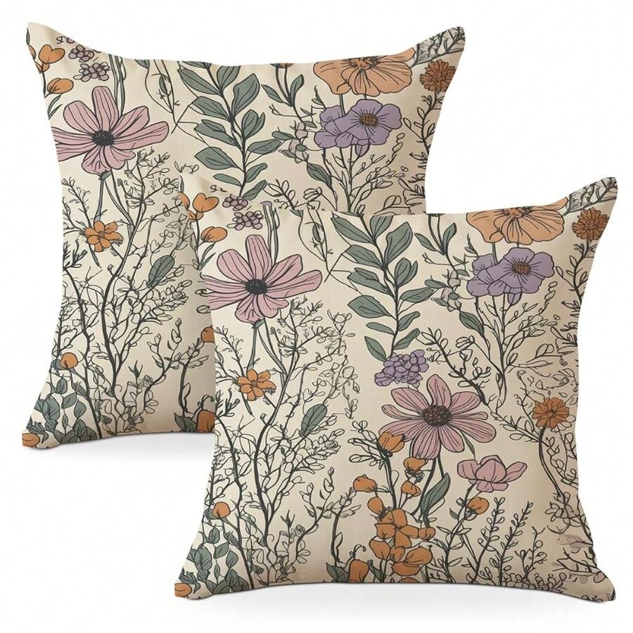 2 Pieces Aesthetic Flower Pillow Covers 18x18, Throw Pillow Covers, Pillowcase For Home Office Living Room Bed Sofa Couch Decor, Aesthetic Vintage Floral Cushion Cover For Party Houswarming Gift,Flower842 - Hoa842 - Xem 1