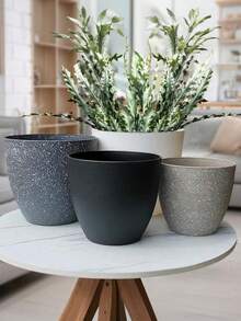 1pc Ceramic Planter, Indoor Plant Pot, Matte Faux Stone Bonsai Flower Pot, Balcony Planter, Home Decor, Large Capacity Plant Growth Cultivation Pot, Room Decoration - Multicolor - View 2