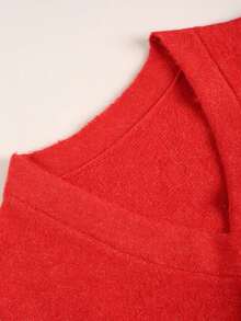 Cardigan da donna con scollo a V, patta obliqua e bottoni, elegante capo esterno per uso quotidiano - Rosso - Visualizzare 7