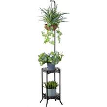 COPREE 2tier Hanging Plant Stand SpaceSaving Iron Planter Shelves Flower Pot Organizer Rack Multiple Flower Pot Display Holder Shelf Indoor Outdoor Heavy Duty Planter Shelving Unit - Black - View 1