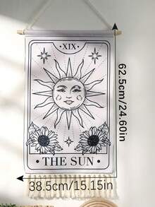 1pc/2pcs Set Tarot Sun & Moon Tapestry, Fringe Vertical Boho Wall Hanging, Black & White Starry Witch Decor, Astrology Tarot Fabric Art, Bedroom/Living Room/Dorm Spiritual Mystical Wall Decor, Gothic Mysterious Home Decor, Fringe Tarot Banner, Retro Starry Tarot Theme Wall Hanging - Multicolor - View 13