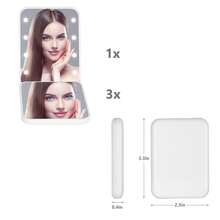 LED Mini Travel Makeup Mirror, 1X/3X Magnified, Compact Folding Handheld Mirror With Light, Double-Sided, Portable, Varnished Finish, Plastic Frame, Cartoon Theme, Unscented, Dresser Mount, Button Battery Powered, Non-Rechargeable - Ideal Gift - 白色 - 查看 4