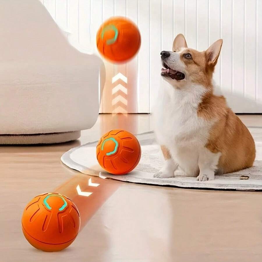 Jouet électrique pour chien de compagnie - Boule de promenade automatique pour chien, jouet interactif en silicone, rechargeable par USB, convient aux races moyennes, batterie lithium-polymère, fonctionnement à basse tension, boule de compagnie à rebonds motifs
