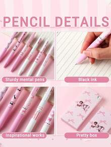 6pcs/Set Pink Bow Tie Gel Pens, 0.5mm Fine Tip, Smooth Writing, Suitable For Office, Classroom, Teens, Adults, Home, Office, Education, Classroom, Writing, Special Purpose Writing Pens, Applicable For Exams, Gel Pens, Ballpoint Pen Sets, Holiday Stationery Gifts, Classroom Supplies, Children's Valentine's Day Gifts, Black Ink Ballpoint Pens, Fountain Pens, Stationery, Bow Tie, Back To School - Pink - View 4