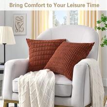 Volcanics Pack Of 2 Rust Decorative Throw Pillow Covers 20x20 Inch, Soft Corduroy Striped Square Cushion Cases, Modern Farmhouse Boho Home Decor For Couch Bed Sofa Living Room,20inchx20inch(Packof2),Rust - 鏽 - 查看 3