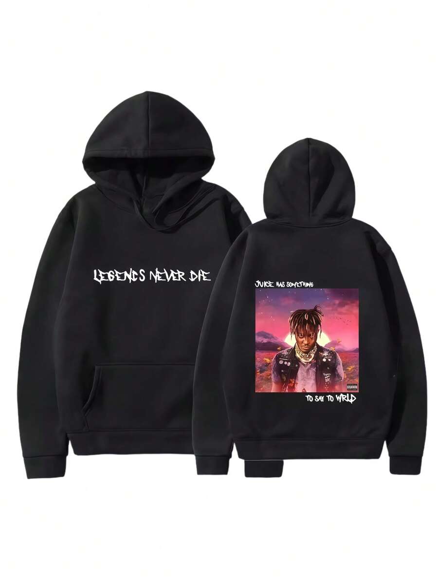 2025-26 JUICES WRLDS Unissex Printed Men's Hoodie Pattern Design Hoodie High-Quality Fashion Sweatshirt Y2k - 黑色 - 查看 1