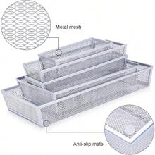 WSXC Mesh Silverware Tray Drawer Organizer Kitchen Utensils Flatware With Anti-Slip Mats Silverware Storage Cutlery Tray For Knives Fork Spoon 5 Separate Compartments Silver - 銀色5隔層 - 查看 6