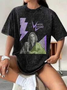 Vintage Interview With The Vampire T-Shirt - Lestat Vampire Concert Poster Graphic Tee, Gothic Style Book And Movie Series Theme T-Shirt, Washed Soft Wearable All Seasons - màu đen - Xem 6
