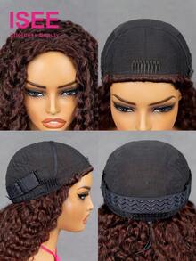 ISEE 红棕色预造型水波纹半假发，三合一无胶假发，真人发无缝翻转式，新手友好，佩戴方便，抽绳夹式真人发，黑色，14-28 英寸
