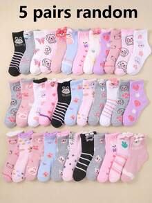 20 Pairs Girls' Socks, Assorted Colors And Cute Unique Patterns Including Hearts, Bows, Rabbits, Flowers, Soft And Breathable For Daily Wear, Holiday And Party Gifts, Random Color And Style Delivery - Multicolor - View 10