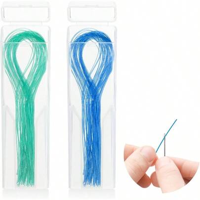 Dental Floss Threader Multifunctional Threader Nylon Loop Design For Your Teeth Deep Clean Floss For Braces Bridges Implants 100 Count 2 Pack Blue + Green