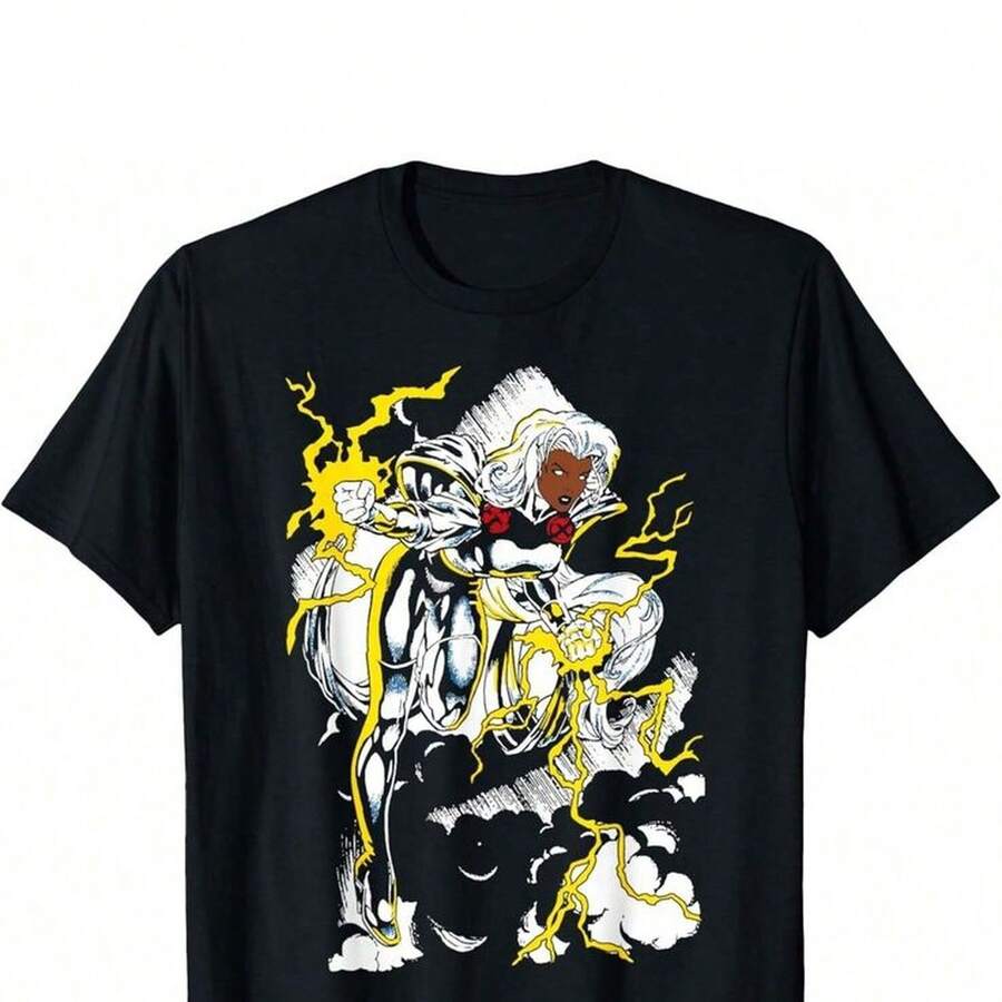 X1M1en Storm Action Pose Graphic T-Shirt With Cap 220g Men's Basic Cotton T-Shirt, 220g With A Unique Softness. Suitable For A Variety Of Body Types, For Both Women And Men. Firm, High-Quality Fabric, Ready For Any Pattern, Soft To The Touch But Designed To Last. Lightweight Outerwear For Women, Autumn Wear, Vacation Wear, Women's Halloween Costumes. - 黑色 - 查看 1