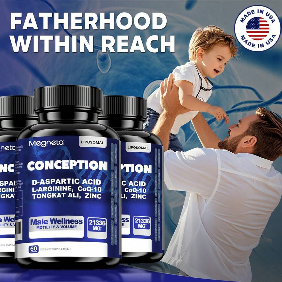 MEGNETA Men'S Fertility Support For Pre-Conception - Zinc, CoQ10, L-Arginine, Tongkat Ali For Motility And Men's Health - 60 Capsules - Three bottles - The best option - 查看 1