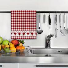 Rotes kariertes Herz Design Küchentuch, super saugfähig mit Cartoon Herz & Schleife Dekor, maschinenwaschbar wiederverwendbares Handtuch, geeignet für Zuhause, Küche, Bad, Auto, Fensterreinigung - weiches gestricktes Geschirrtuch, Valentinstag Dekoration - Verschiedenfarbig - Übersicht 3