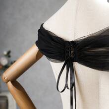 1pc Elegant Bridal Shawl, Off Shoulder Thin Chiffon Wedding Dress Accessory - Black - View 3
