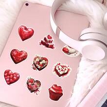 50pcs Valentine's Day Decorative Heart Stickers, Chocolate Cake Dessert Stickers, Cartoon Valentine's Day Stickers, Valentine's Day Gifts, Valentine's Day Heart Stickers, Heart-Shaped Stickers, Pink Stickers, Suitable For Laptops, Bumpers, Skateboards, Water Bottles, Computers, Phones - D - View 5