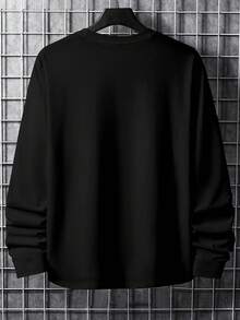 1pc Men's Casual Daily Letter Print Long Sleeve T-Shirt, Fashionable , Showcases Your Style - Black - View 3