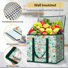 1pc Reusable Insulated Grocery Bag, Foldable Cooler Bag Suitable For Groceries, Heavy Duty Large Insulated Tote Bag For Spring Festival Picnic, Portable Thermal Insulation Bag - Multicolor - View 3