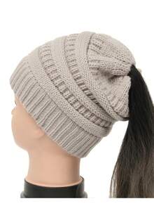 1顶新款欧美针织马尾辫开口帽，多功能保暖时尚女式户外帽 - 1pcs - 查看 14