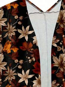 Áo khoác cardigan dáng rộng phong cách Bohemian retro họa tiết lá phong, chất liệu nhẹ, thích hợp cho nữ, kiểu dáng rộng rãi thoải mái, có túi, thích hợp mặc mùa thu, dạo chơi hàng ngày vào mùa xuân và mùa thu. - màu đen - Xem 3