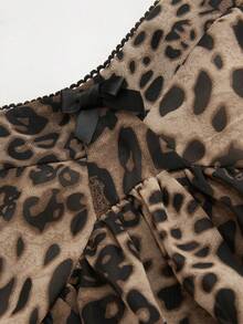 Leopard Print Bow Tie Camisole Crop Top - Coffee Brown - View 3