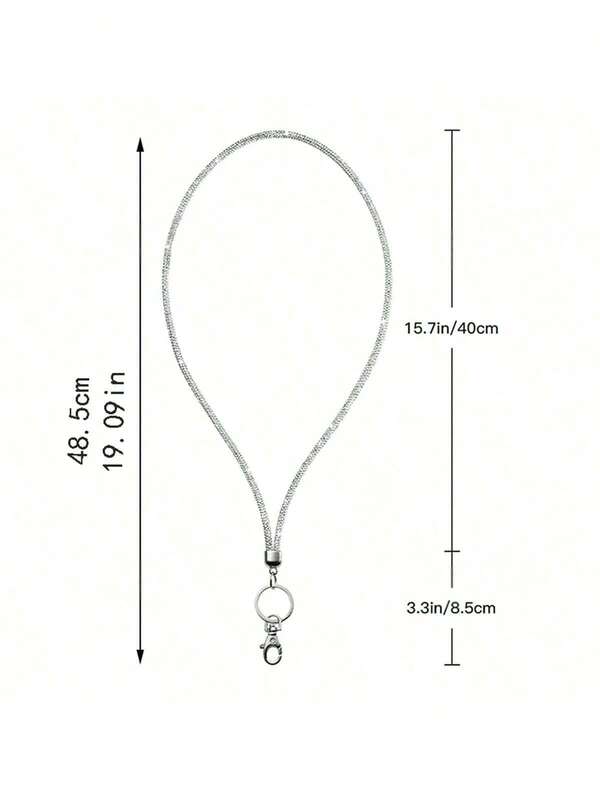 1 قطعة سلسلة رقبة مرصعة بالكريستال والراين، طول 31.5 بوصة (80 سم) ذات لمعان مع مشبك معدني وحلقة مفاتيح، حامل للهوية والمفاتيح (أبيض)