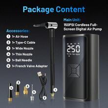Wireless Digital Tyre Inflator 150PSI Portable Air Compressor For Car Moto Bike Car Electrical Air Pump Wireless Tire Inflation Pump For Car Mounted Motorcycle Bicycle Ball Auto Inflator Air Compressor - Black - View 2