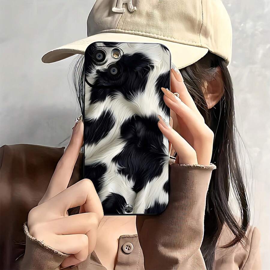 Funda para teléfono con estampado de vaca, compatible con fundas , 17, 16 Pro Max, 15 Pro Max, 13 y 12. Fabricada en TPU, ofrece protección contra golpes y caídas. Un regalo ideal para familiares, amigos, seres queridos, novios/novias y para Navidad. - Negro - Ver 1
