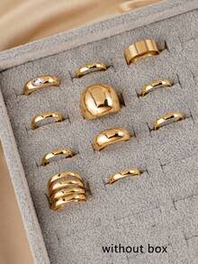 11Pcs Chunky Stackable Golden Rings Set, Wide Band Dome & Multi-Layered ...