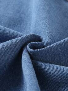 2件套 女童户外法式复古休闲可爱甜美优雅简约时尚别致蓝色纽扣牛仔上衣和松紧腰假口袋设计A字牛仔裙套装