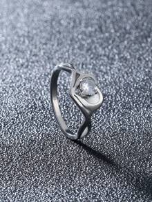 1 chiếc nhẫn bạc hình trái tim đính đá Zirconia phát sáng trong bóng tối, nhẫn thiết kế sang trọng, phiên bản phát sáng trong bóng tối, phụ kiện ngọt ngào và mát mẻ (Phát sáng sau khi hấp thụ ánh sáng, không phát sáng nếu không hấp thụ ánh sáng) - Bạc - Xem 2