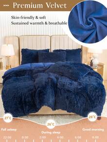 三件套纯色蓬松被褥套装（1条蓬松被子+2个枕套），适用于卧室、客房，尺寸可选：特大号、大号、标准大号、单人床，圣诞礼物 - 寶藍色 - 查看 4