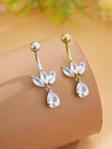 1 pieza Anillo para el ombligo de cobre con circonita en forma de mariposa, anillo para el ombligo de barra de acero inoxidable simple, adecuado para que las mujeres lo usen y regalen