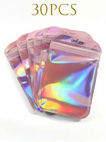 100/10 Peças Sacos com Zíper Holográfico Arco-Íris, Sacos de Armazenamento de Plástico Reutilizáveis, Sacos de Embalagem à Prova de Odor, Essencial de Volta às Aulas, Adequado para Cosméticos, Joias, Selagem de Alimentos, Ferramentas de Limpeza de Unhas, Canetas de Arte de Unhas, Produtos de Cuidados com Unhas DIY, Joias, Pequenos Presentes, Presentes de Natal, Presentes de Halloween, Presentes de Ação de Graças, Presentes do Dia dos Namorados, Presentes de Aniversário, Presentes do Dia das Mães, Presentes da Páscoa